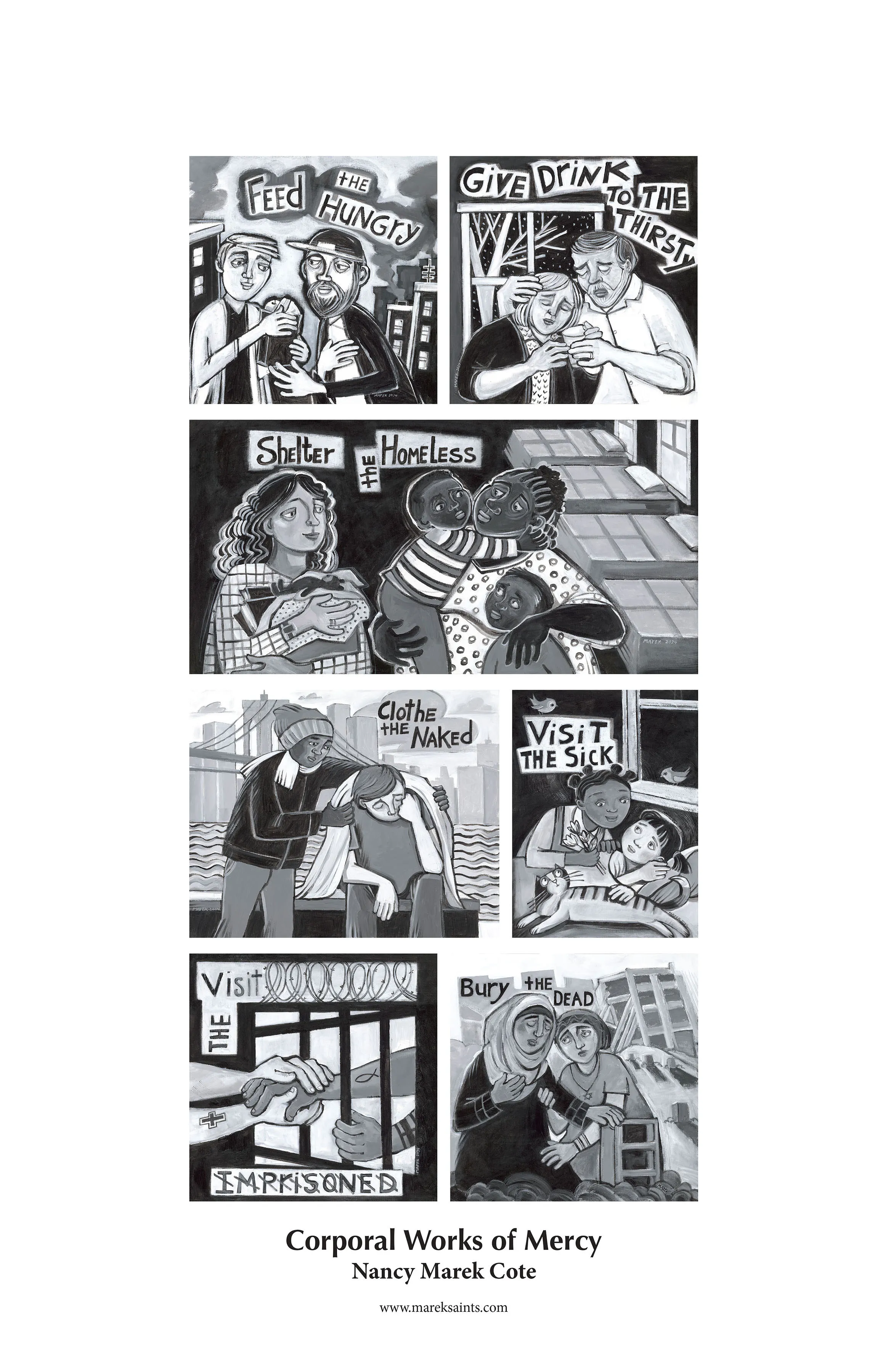 illustration of the 7 Corporal Works of Mercy 