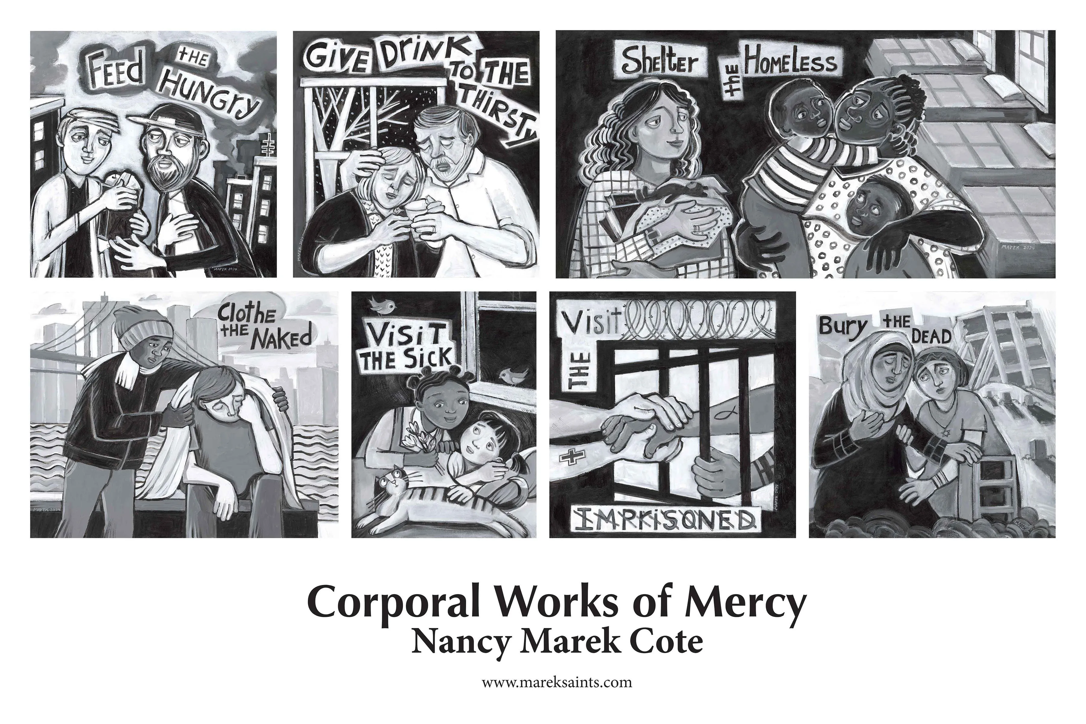 illustration of the 7 Corporal Works of Mercy 